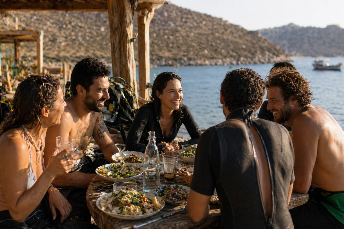 Repas et plongée de l'après-midi