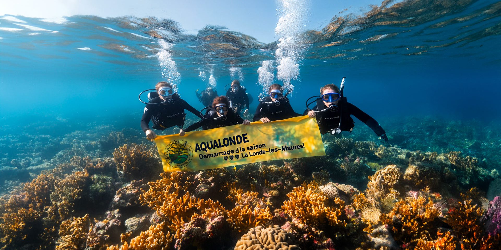 Image generé par IA des eaux cristallines de La Londe-les-Maures plongée d'epaves à porquerolles centre plongée