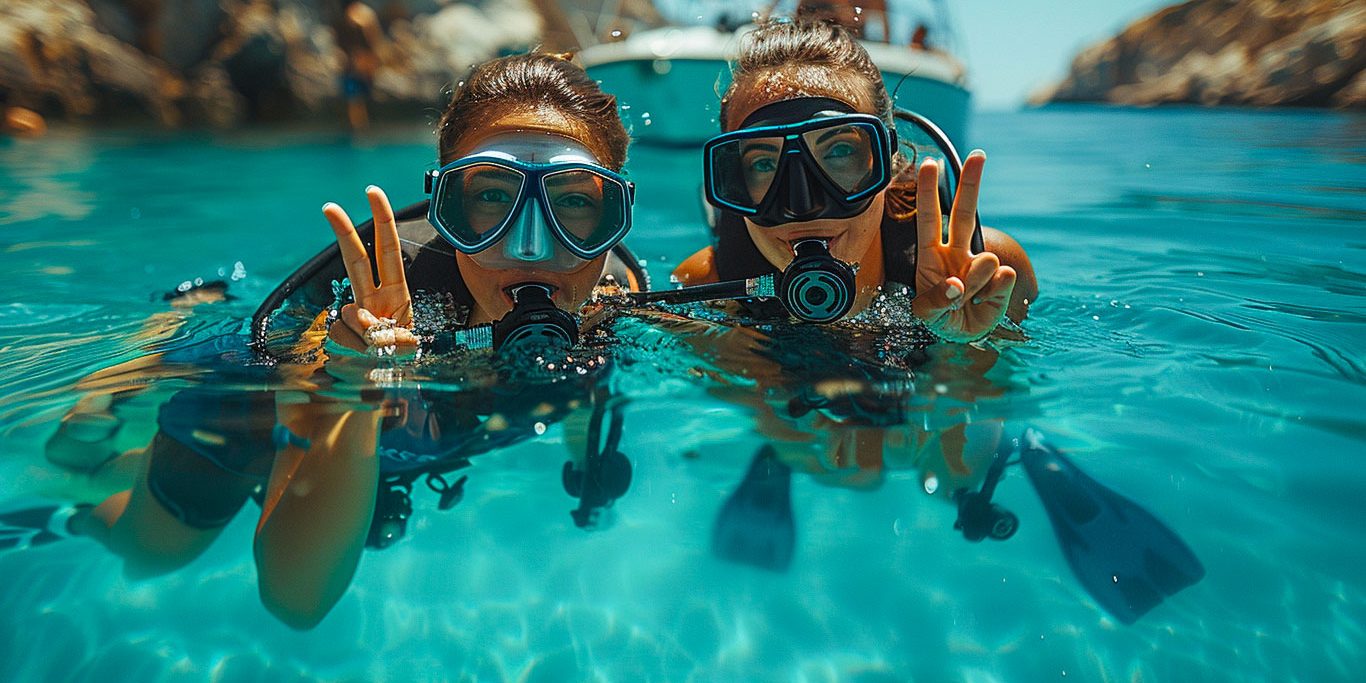 Image des deux plongeurs dans les eaux cristallines de La Londe-les-Maures plongée porquerolles centre plongée