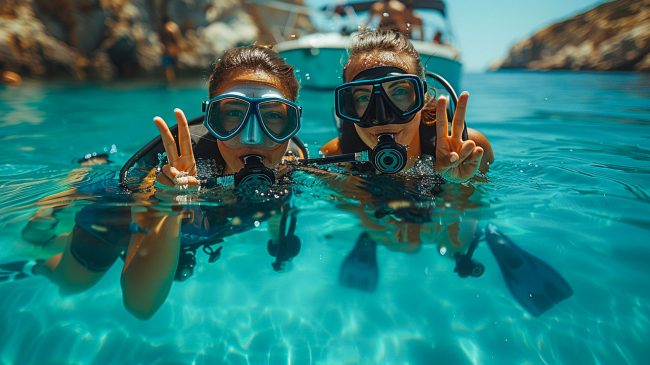 plonge la londe-les-maures hyeres porquerolles Image des deux plongeurs dans les eaux cristallines de La Londe-les-Maures plongée porquerolles centre plongée
